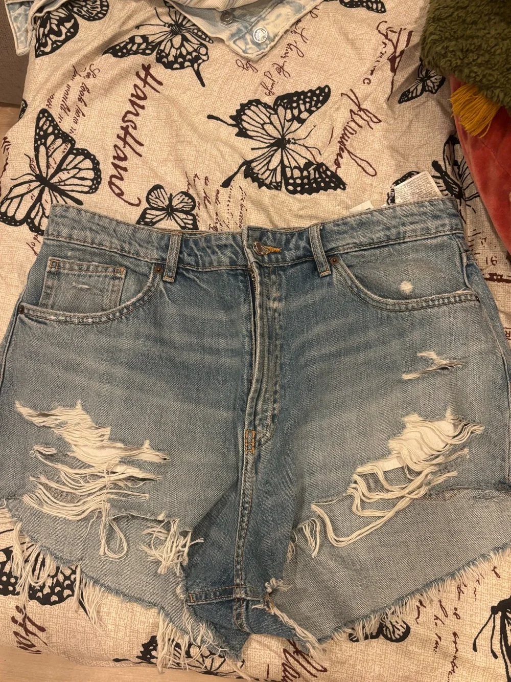 Zara Light Blue Ripped Denim Shorts